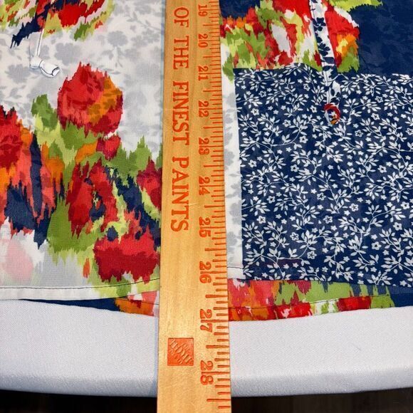 Valerie Stevens Shirt Womens XL Red/Blue Floral Short Sleeve Sheer Cinch Waist - Picture 5 of 8